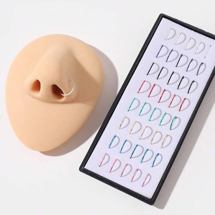 40pcs Minimalist Stainless Steel Black Nose Rings - Black - View 3