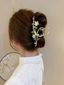 1pc Elegant Faux Cat Eye Stone Flower Hair Clip, Large Hair Claw Clip Barrette, Sophisticated Alloy Hair Accessory, Spring/Summer - Multicolor - View 4