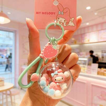 Sanrio My Melody Strawberry Ball Keychain - Clear Bubble Bag Pendant, Cute Pink Accessory, Perfect As A Party Gift | Gift For Girls