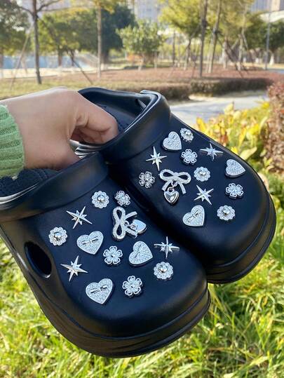26pcs Crocodile Shoe Charms (Heart Bow, Love Heart, Star, Round Etc.) - Easy Install Removable DIY Accessories For Customizing Mary Janes, Garden Shoes, Clogs, Sandals And Beach Bags - Perfect Gift For Holiday Parties And Special Occasions