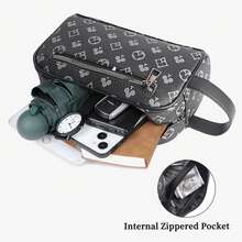 HOVI'S Men Clutch Bag Black Grey Geometric Letter Print Fabric - Dual Zipper Front Pocket Wrist Strap Large Capacity Phone Holder Internal Zipper Pocket New Year Gift Valentine's Day Gift - Black - View 7