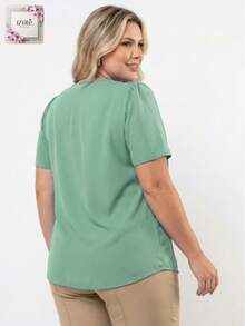 Women's Plus Size Elegant Short-Sleeve Modern Blouse In Duna Fabric, Sizes GG, G1, G2, G3, Summer/Work - 薄荷綠 - 查看 7