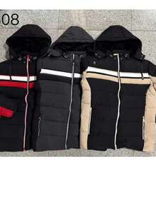 Men's Plush Nylon Winter Jacket With Regular Fit, Drawstring Pocket, Zipper, And Carnival Style. - 紅色 - 查看 3