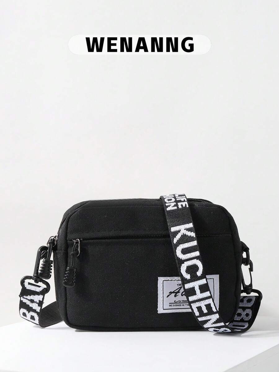 Mini Letter Strap Square Bag, Shoulder Bag For School - Black - View 1