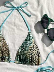 2025 Sexy Vintage Leopard Print Pattern Bikini 2 Pieces Set For Women Vacation Beach Summer - Green - View 3