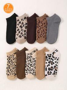 3/5/7/10 paires de chaussettes femme imprimé léopard aléatoire, chaussettes minimalistes décontractées et confortables, chaussettes courtes légères à la mode, toutes saisons, rentrée scolaire, course, randonnée, entraînement, respirantes, convient pour Halloween, cadeaux de Noël - Multicolore - Voir 14