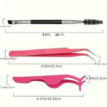 3件套弯头睫毛镊子套装 - 双头眉刷和睫毛夹、尖头剪刀和假睫毛辅助工具 - 方便假日和旅行使用 - 彩色 - 查看 5