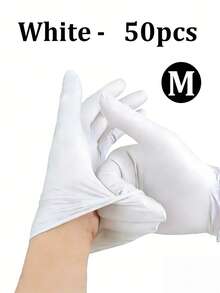 100/50/4只装 白色无粉丁腈一次性手套，不含乳胶，家用清洁手套，适用于家庭清洁、美发沙龙、宠物美容、DIY手工、浴室和厨房清洁（袋装） - 白色 - 查看 11