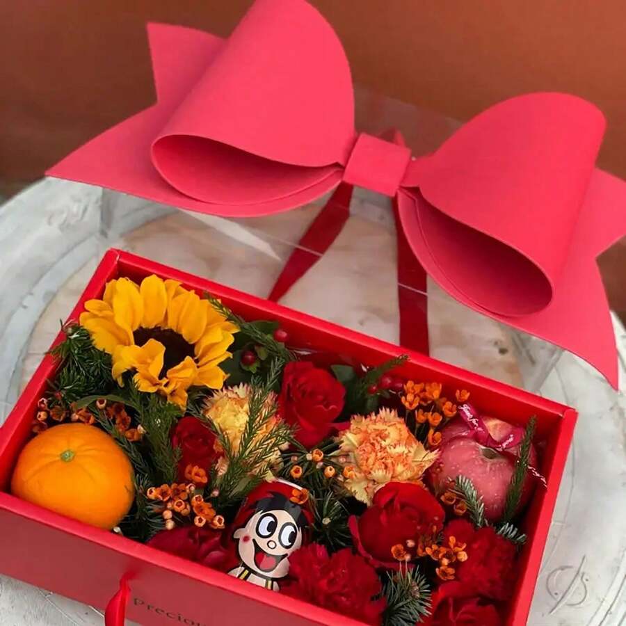 Transparent Bowknot Flower Box, Fruit Flower Gift Packaging Box For Valentine's Day, Mother's Day, Wedding, Couple Party, Rose Flower Box, Gift Box With Handle - Multicolor - View 1