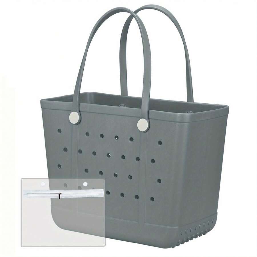 [Rubber Beach Bag] Extra Large Rubber Beach Bag Tote Bag | For Women Large Sandproof Travel Tote Bags For Beach Outdoor Sports - 灰色的 - 查看 1