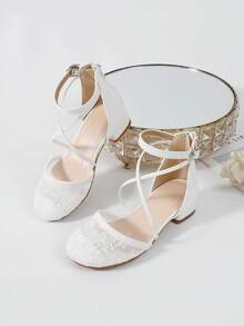 1 Pair New Fashion Elegant Lace High Heels For Plus Size Girls, Comfortable Daily Wear Shoes For Female Students, Suitable For Performance, Ballet, Wedding, Party, Christmas Princess Shoes - White - View 4