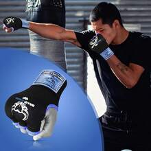 Guantes de Boxeo de Gel para Manos MMA 75 cm Largo Acolchados elásticos Saco Boxeo rápido Entrenamiento Muay Thai Vendas para Hombres Mujeres y niños - NEGRO02 - Ver 7
