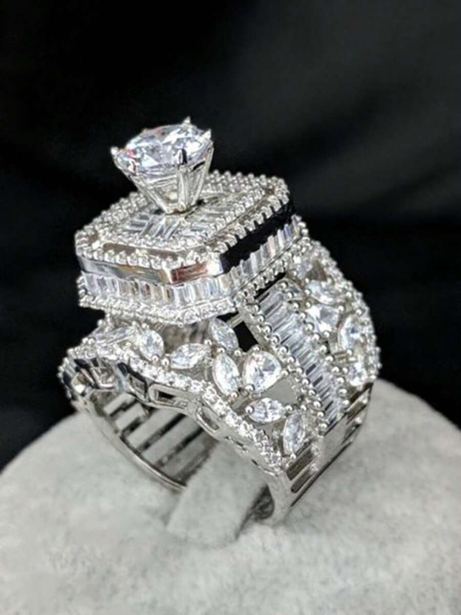 1枚女士方形立方氧化锆戒指,适合婚礼、订婚、周年纪念派对佩戴,情人节礼物 - 1# - 查看 1