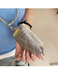 女士短款钱包多功能信用卡夹超薄迷你女士卡包零钱包拉链带挂绳 - 彩色 - 查看 4