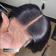 8-36 Inch Natural Black Straight Lace Front Wigs Human Blended Hair 13x4 HD Transparent Lace Front Human Blended Hair Wigs For Women Glueless Brazilian Virgin Hair Lace Frontal Wig 180% Density Pre Plucked With Baby Hair Hairline Natural Black - Natural & Black - View 4