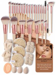 开斋节35件套化妆刷套装，包含25支柔软的化妆刷，例如散粉刷、腮红刷、修容刷、高光刷、粉底刷、鼻影刷、眼影刷、眉刷、唇刷和细节刷；另附3个液体化妆蛋、3片洁面棉片、2根发圈、1个腕带和1个刷子清洁碗。适合初学者、专业化妆师和美妆新手练习使用。 - 杏色 - 查看 10