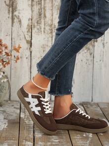 复古德式休闲运动鞋，时尚百搭低帮运动滑板鞋，休闲白鞋 - 棕色 - 查看 5