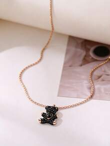 1pc Personalized Photo Teddy Bear Necklace | Full Diamond Encrusted | Adjustable Silver Chain | Lightweight Cute Design | Couple Date Daily Outfit Gift - Multicolor - View 6