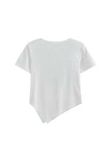 Minimalist Hollow Out Graphic T-Shirt, Unique Design Letter Print Casual Undershirt - White - View 2