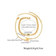 Set de 2 piezas Nuevos brazaletes de cadena dorada de acero inoxidable con inicial clásica para mujeres - Amarillo Oro - Ver 2