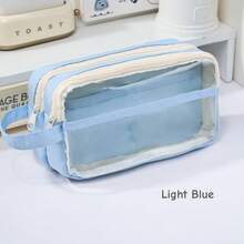 1pc Dual Layer Transparent Pencil Case, Multi-Functional Large Pencil Box, Contrast Color Square Stationery Storage Bag, Suitable For Students Back To School Season, School Supplies, Pencil Pouch, Backpack - Multicolor - View 17