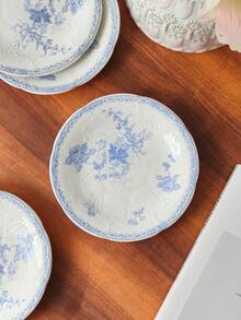1/2/4pcs French Embossed Blue And White Ceramic Plates, 6inch Premium Ceramic Cake/Dessert/Fruit/Snack/Appetizer/Afternoon Tea Plates, Suitable For Gatherings, Hotels, Elegant Gifts - Multicolor - View 9