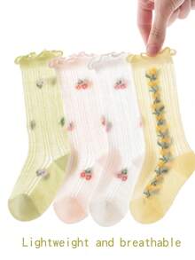 4 Pairs Girls Soft, Comfortable, Breathable Princess Style Knee-High Socks, Toddler Baby Leg Warmers, Everyday Use, Spring/Summer - Multicolor - View 3