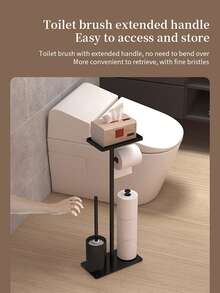 Toilet Paper Holder, Freestanding Toilet Paper Holder With Tray And Toilet Brush, Bathroom Vertical Toilet Paper Dispenser, Bathroom Toilet Paper Rack, Bathroom Storage Rack, Bathroom Decor, Bathroom Accessories, White/Black - Multicolor - View 9
