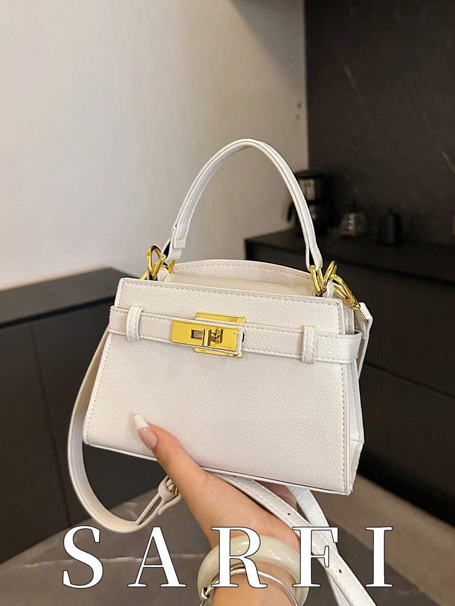 Fashionable Classic Elegant Women's Handbag; Suitable For Shopping, Commuting, Practical Lightweight Easy To Store Square Bag - White - View 1