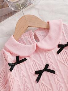 Girls' Fashion Top + Skirt Set, Elastic Waist, Cute Peter Pan Collar Blouse, Breathable For Summer Outings - Pink - View 4