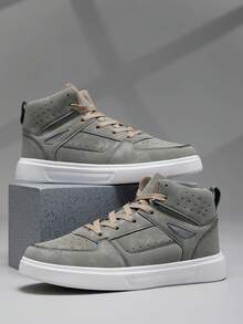 Herren Lässig Flache Schnürschuhe, Weiche Sohle Bequeme Skaterschuhe, Leichte Herren High-Top Alltagsschuhe - Grau - Übersicht 3