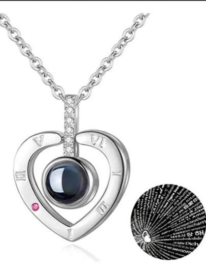 1 Pieza Collar con Colgante de Corazón "Te Amo en 100 Idiomas" de Plata para Mujer, Regalo para el Día de San Valentín y el Día de la Madre