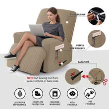 3 Pieces Stretch Recliner Chair Covers - Striped Pattern Slipcovers & Durable Furniture Protectors For Kids And Pets (1 Seater, Khaki) - 淺卡其 - 查看 3