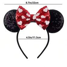 Disney 1pc Shiny Cute Heart Polka Dot Cartoon Mouse Theme Big Ear Sequin Headband, Student Party Costume Ball Role Play Theme Park Decor Hair Accessory - Black and Red Heart Polka Dots - View 6