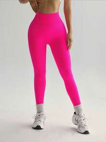 Plus-Size Women's Outdoor Casual Yoga Tight-Fitting Fitness Running Sports Leggings, Seamless, High-Elasticity And Hip-Lifting - 玫紅色 - 查看 5