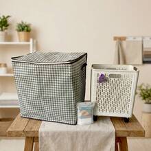 大型带轮可折叠洗衣篮，陶瓷白，乳黄色，多功能储物容器，千鸟格图案储物袋，脏衣篮，香囊，吸水纸，适合存放衣物和杂物，尤其适合浴室、阳台和家居收纳。 - 多色1 - 查看 8