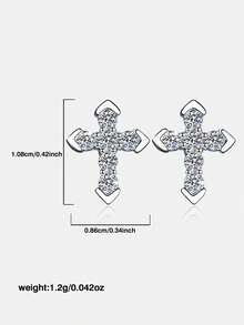 2pcs Minimalist 925 Sterling Silver 0.6ct Moissanite Cross Stud Earrings, Suitable For Women's Daily Wear, Wedding Anniversary, Party, Commute, Women's Birthday, New Year Jewelry Gift - EH0012M - View 4