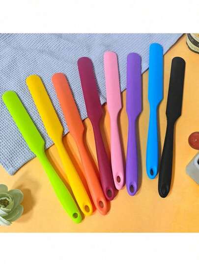 1/8 Piezas Espátulas de silicona de colores aleatorios para tarros, resistentes al calor, para crema, mantequilla de maní, mezcla de masa, espátula de pan antiadherente de goma para licuadoras de cocina, multifuncional para hornear, cuchillo de mantequilla, esparcidor de crema para pasteles