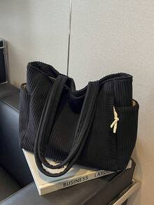 Chiếc túi vải bố này là một chiếc túi mua sắm nhẹ nhàng, giản dị và tối giản, phù hợp với các nữ sinh viên đại học trẻ tuổi. Đây là một chiếc túi xách thời trang, có dung tích lớn và là túi nhung dành cho nữ. - màu đen - Xem 7