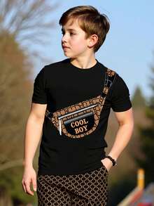 2pcs Set Teenager Boys Summer Short Sleeve T-Shirt & Shorts, COOL BOY Allover Print Crossbody Bag, Casual & Comfy