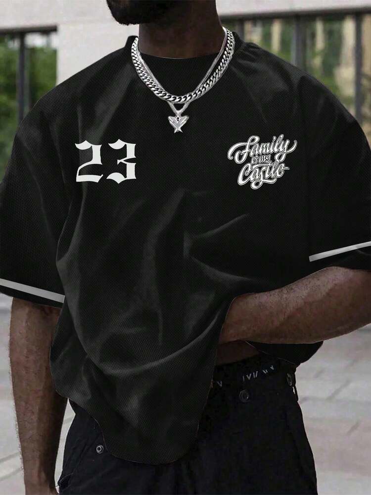 1pc Boyfriend Style Summer Breathable Quick Drying Sports T-Shirt, Suitable For Running, Workout, Basketball, Soccer, Tennis - Black - View 1