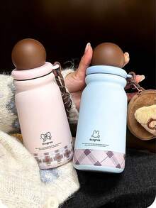 1pc New Stylish Insulated Water Bottle, Stainless Steel Straw Cup, Portable & Cute Water Bottle - Multicolor - View 3