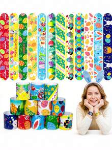 20pcs Easter Clapping Bracelets - Fun Rabbit And Egg Patterns, Party Favors, Basket Fillers, Classroom Rewards, Easter Basket Fillers, Wholesale Elastic Bracelets, Easter Party Supplies, Easter Egg Fillers, Toys, Gift Bag Stuffers, Student Classroom Prizes, Easter Basket Stuffers, Party Favors, Egg Hunt Activities, School Supplies - Multicolor - View 1