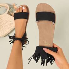 New Women's Sandals, Women's Flat Sandals, Fashionable Tassel Women's Sandals, Women's Flat Sandals, New Women's Slide Sandals, Women Shoes - Black - View 15