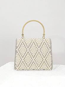 1件时尚米色手拿包，珍珠手提包，奢华手工包，适合派对、舞会、欧美风格 - 米色 - 查看 6