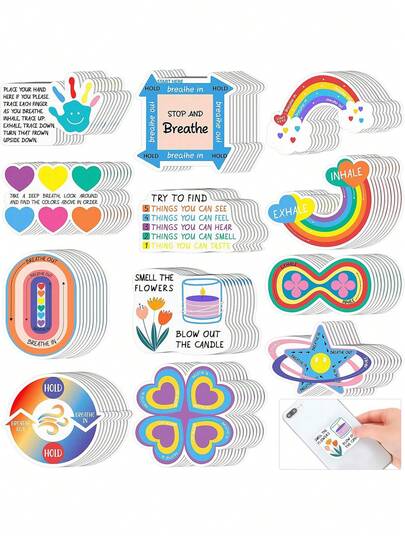 12 Stress-Relief Stickers, Anxiety-Reducing Touch Stickers, Soothing Striped Texture Stickers, Tactile Products, De-Stressing Stickers, Suitable For School, Mobile Phones, Water Bottles, Notebooks, Stationery, Thanksgiving, Party Small Gifts