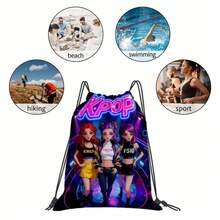 A Korean Wave Style Idol Group Pattern Backpack With Random Patterns - Oxford Soft Shell Portable Gym Bag With Practical Pockets, Korean Wave Idol Print Drawstring Backpack, Suitable For Travel And Casual Occasions (Machine Washable) - ACV05969 - View 7