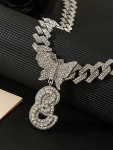 2pcs Women's Silver Necklace Set - A-Z Rhinestone Butterfly Letter Pendant Necklace & Bracelet, Diamond-Shaped Cuban Chain, Cursive Letter Jewelry - Fashion Ice Crystal Butterfly - View 32