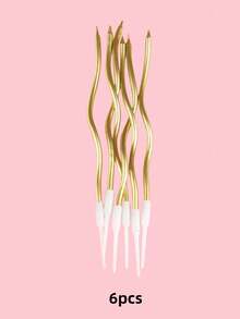 6/12/18 件金属螺旋蛋糕蜡烛，长卷曲蜡烛带支架，适合生日、婚礼、派对（金色/银色）