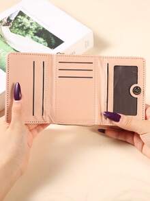 Women's Short Wallet, New Tri-Fold Zipper Coin Purse, Minimalist Fashion Jacquard Card Holder - Pink - View 5